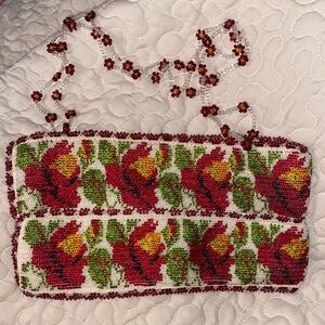 Floral Beaded Clutch - Red and Green